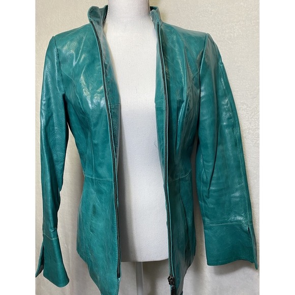 Pamela McCoy Vintage 80's Leather Jacket Turquoise Leather 80s Women's Size S - Picture 8 of 16